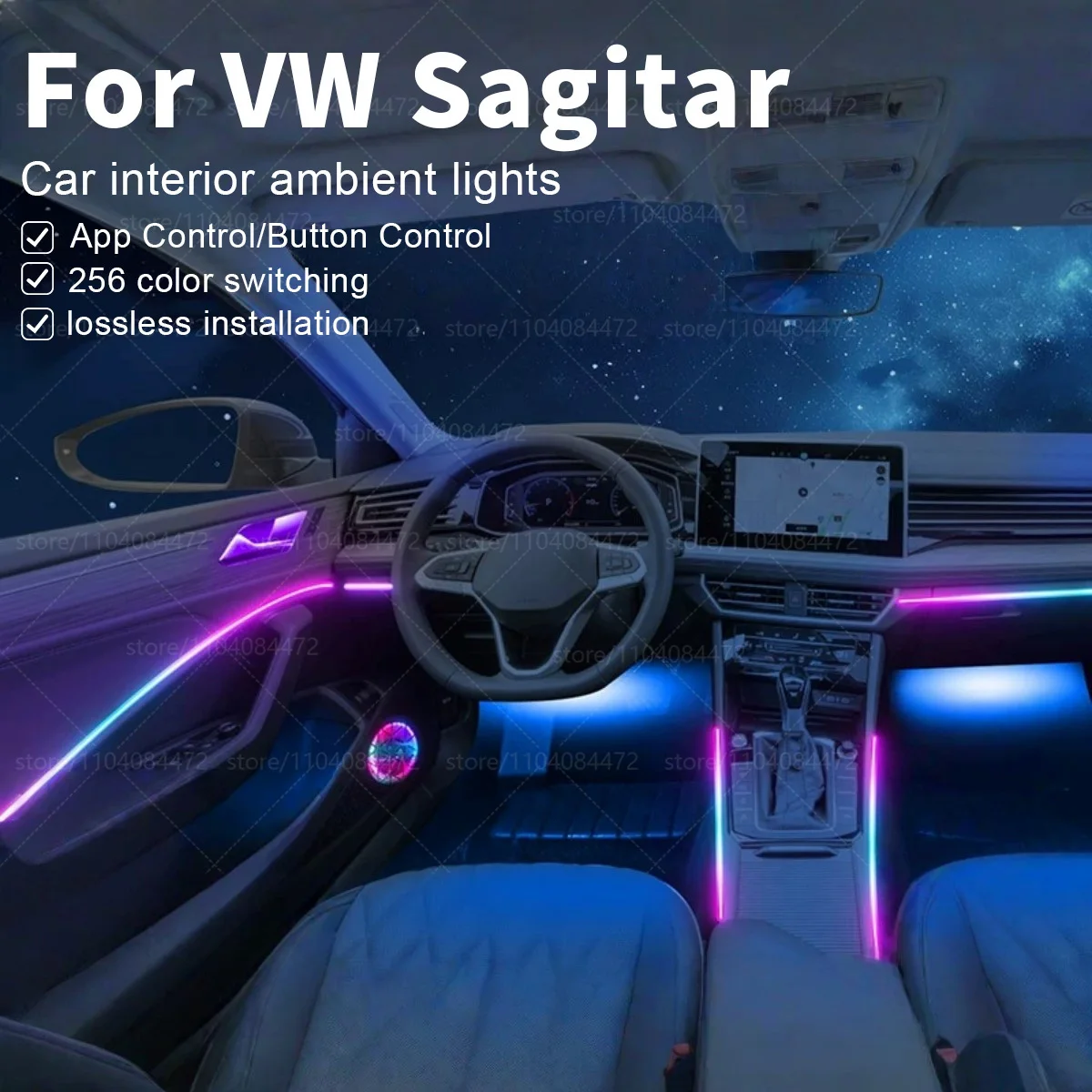 

For Volkswagen Sagitar A6/A7 22in1 RGB Car Interior Acrylic Car Ambient Lights RGB Hidden Acrylic Strip Decoration Accessories