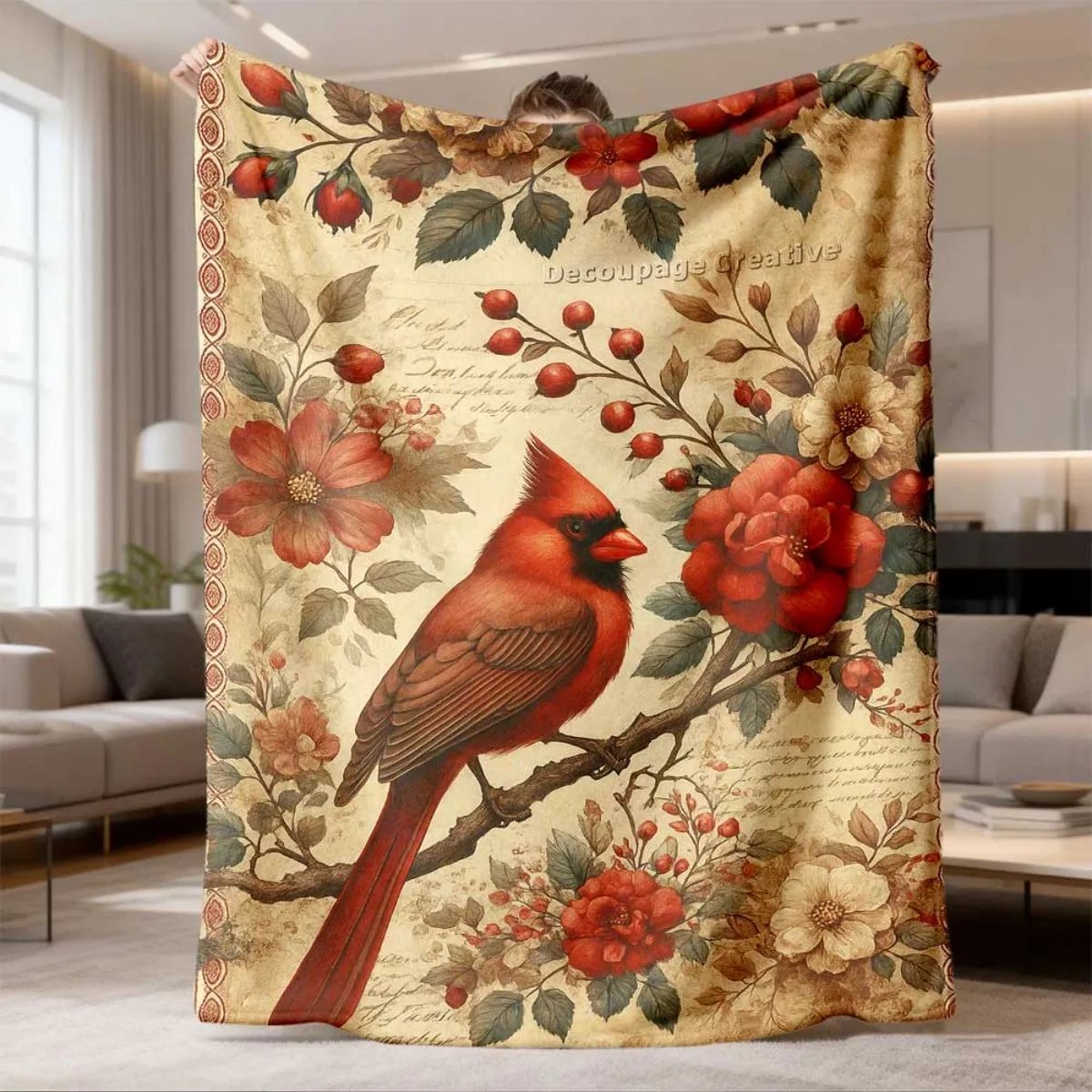Two Red Cardinal Floral Quote Throw Blanket for Living Room Sofa Daily Use Birthday Anniversary Warm Family Gathering Present