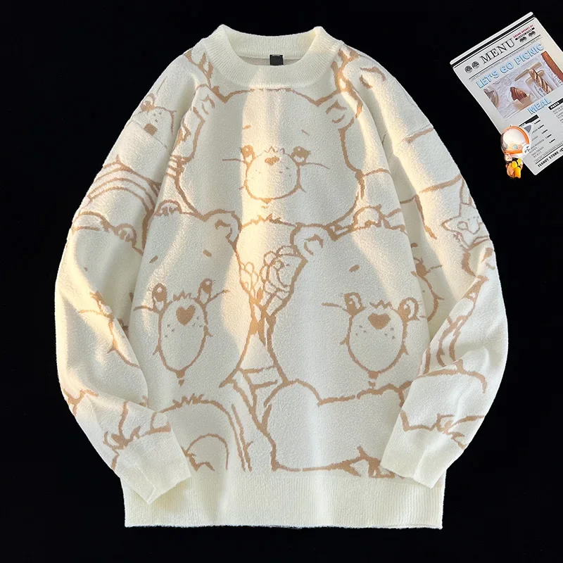 Nuovo girocollo da uomo Cartoon Animal Pattern maglione Pullover in lana di agnello maglione caldo lavorato a maglia Casual Versatile allentato alla