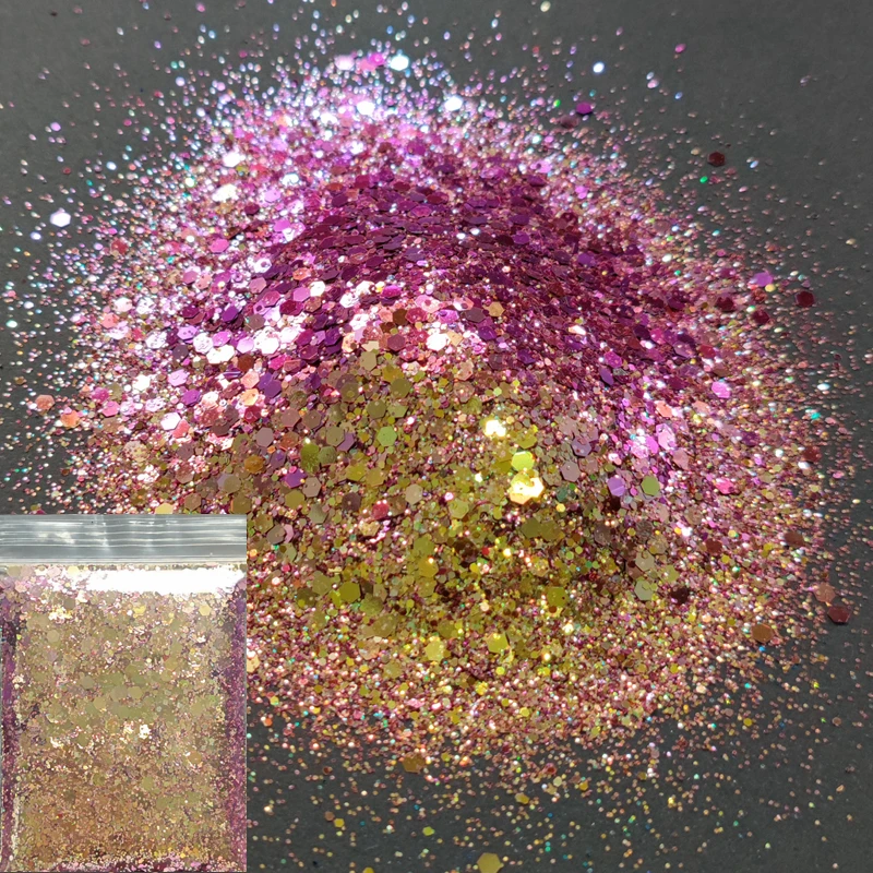 Prego colorido Glitter lantejoulas, holográfica, camaleão, laser, hexágono, diamante, arco-íris, linear, pigmento, 20g por saco