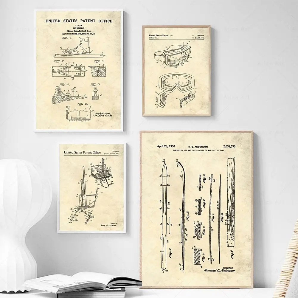 Vintage Poster Ski Patent Canvas Posters Ski Sport Retro Paintings Snowboard Wall Art Pictures Print Living Room Home Decoration