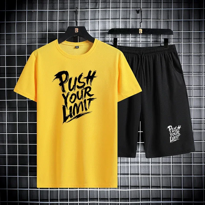 Bawełniane ubranko z krótkim rękawem męskie krótkie rękawy T Shirt szorty 2 sztuki męskie stroje dresowe męskie zestawy do biegania męskie dresy sportowe męskie ubrania