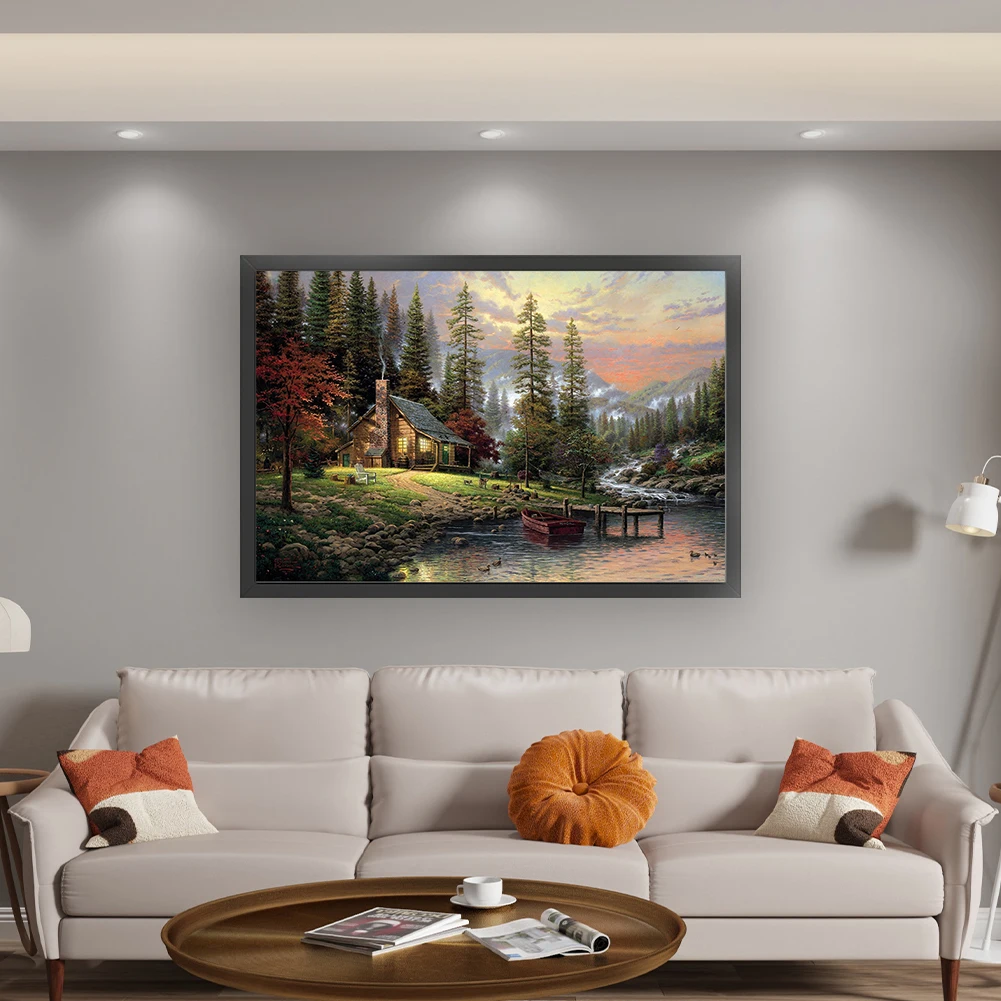 

Full Embroidery Cotton Thread 18CT Printed Lakeside Hut Cross Stitch Kit 60x40cm