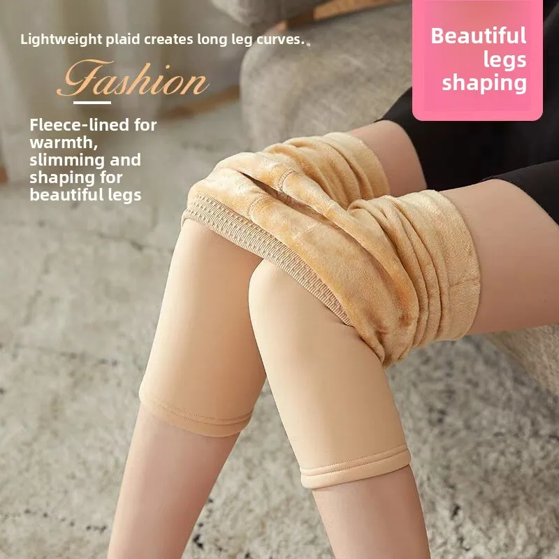 الدافئة مفتوحة المنشعب كابري السراويل النساء صوف مبطن الشتاء طماق 7 8 الحرارية التمهيد قطع الجوارب حجم كبير البقاء حتى الفخذ العليا الجوارب #2