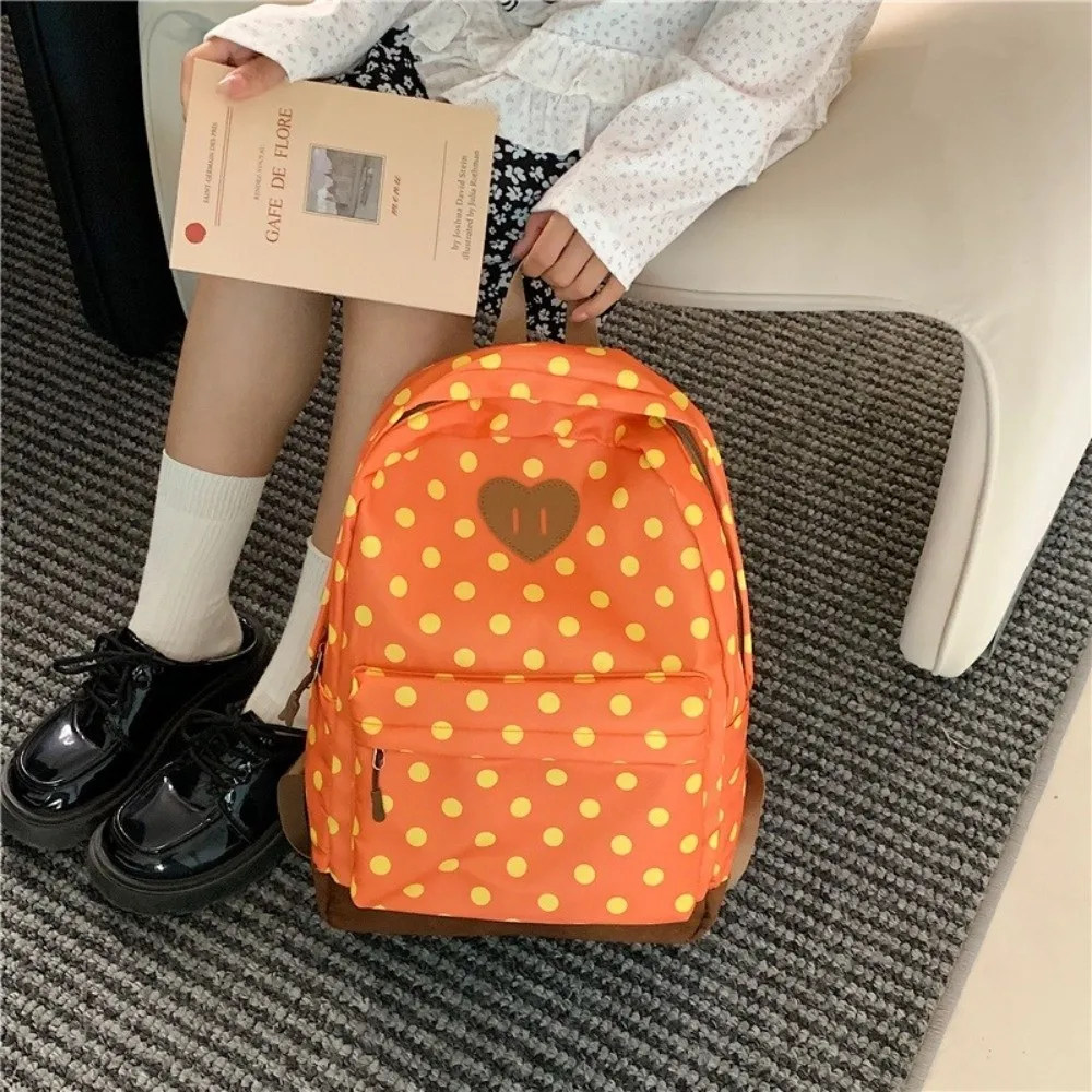 Lightweight Design Polka Dot Backpack Polka Dot Pattern Casual Style School Backpack Ins Aesthetic Heart Shape Print