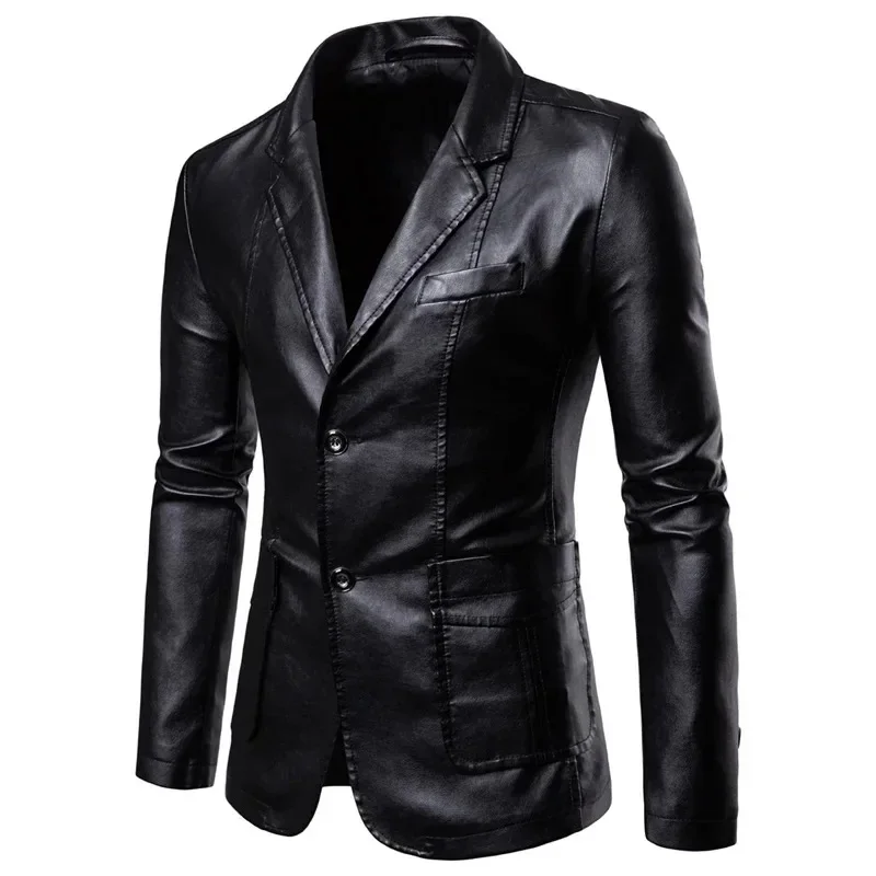 2025 blazer de couro homem primavera outono moda masculina jaqueta de couro vestido terno casaco masculino negócios casual plutônio preto blazers jaqueta