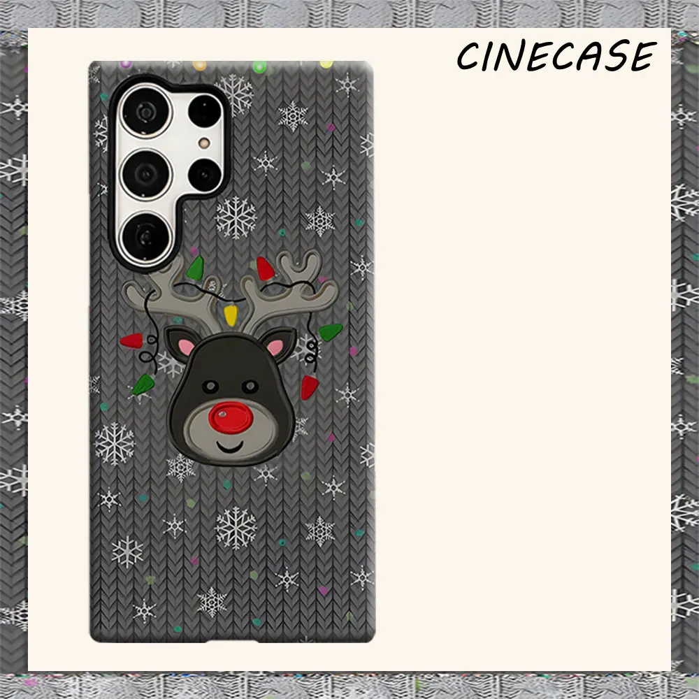 Xmas Reindeer Knit For Samsung Galaxy S26 S25 S24 A56 A36 Dual Layer Luxury Fashion Full Lens Protective Case