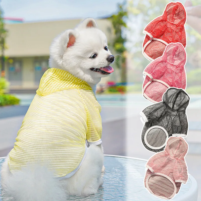 

Mesh Summer Dog Clothes Thin Sunscreen Pullover Hoodies Mosquito Prevention Sweatshirt For Small Dogs York Puppy Hooded Shirt XS