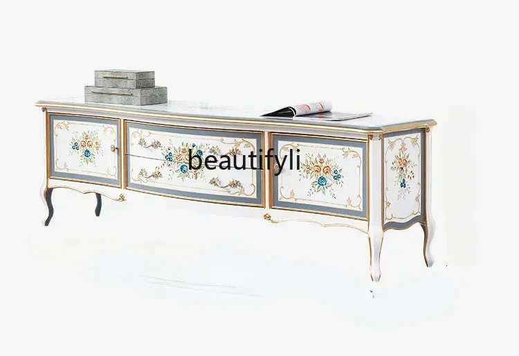 

New Arrivals High-end European light luxury solid wood TV cabinet, French white painted living room modern and simple