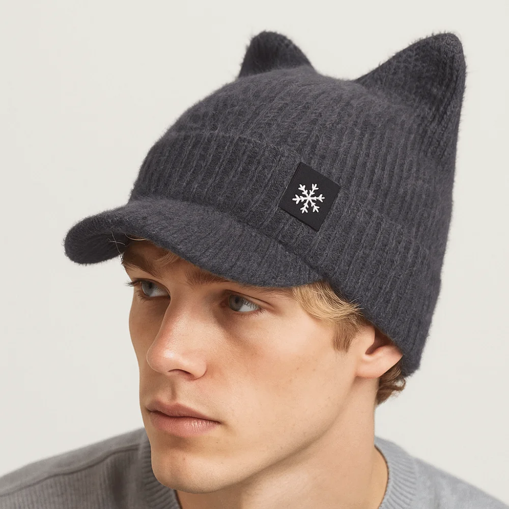 

Trendy Candy Colors Winter Hat Cat Ear Shape Soft Faux Fur Hat Warm Cat Ear Beanie Winter Season