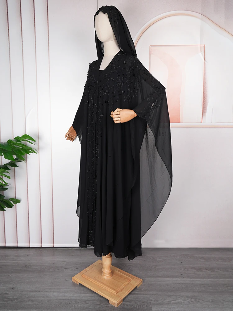 Abaya Femme Musulman Dubai Turkey Black Kaftan Long Sleeve Chiffon Hooded Dresses Wedding Party Prom Evening Gown Islamic Sets