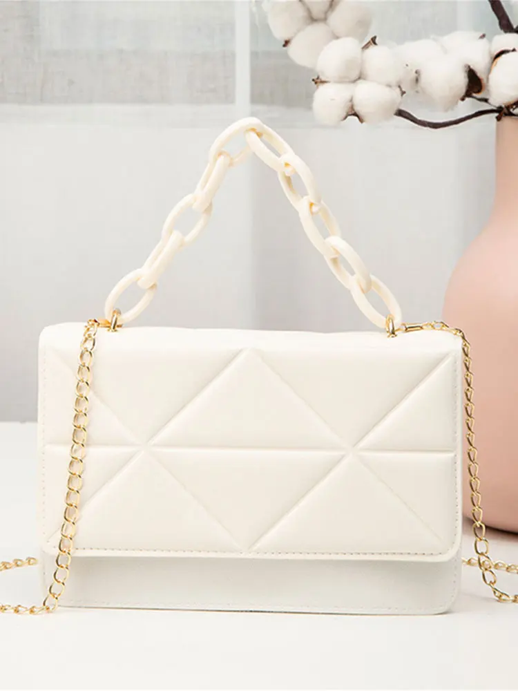 

Women Fashion Chain Shoulder Crossbody Bag Embossed PU Leather Small Square Bag Handbags