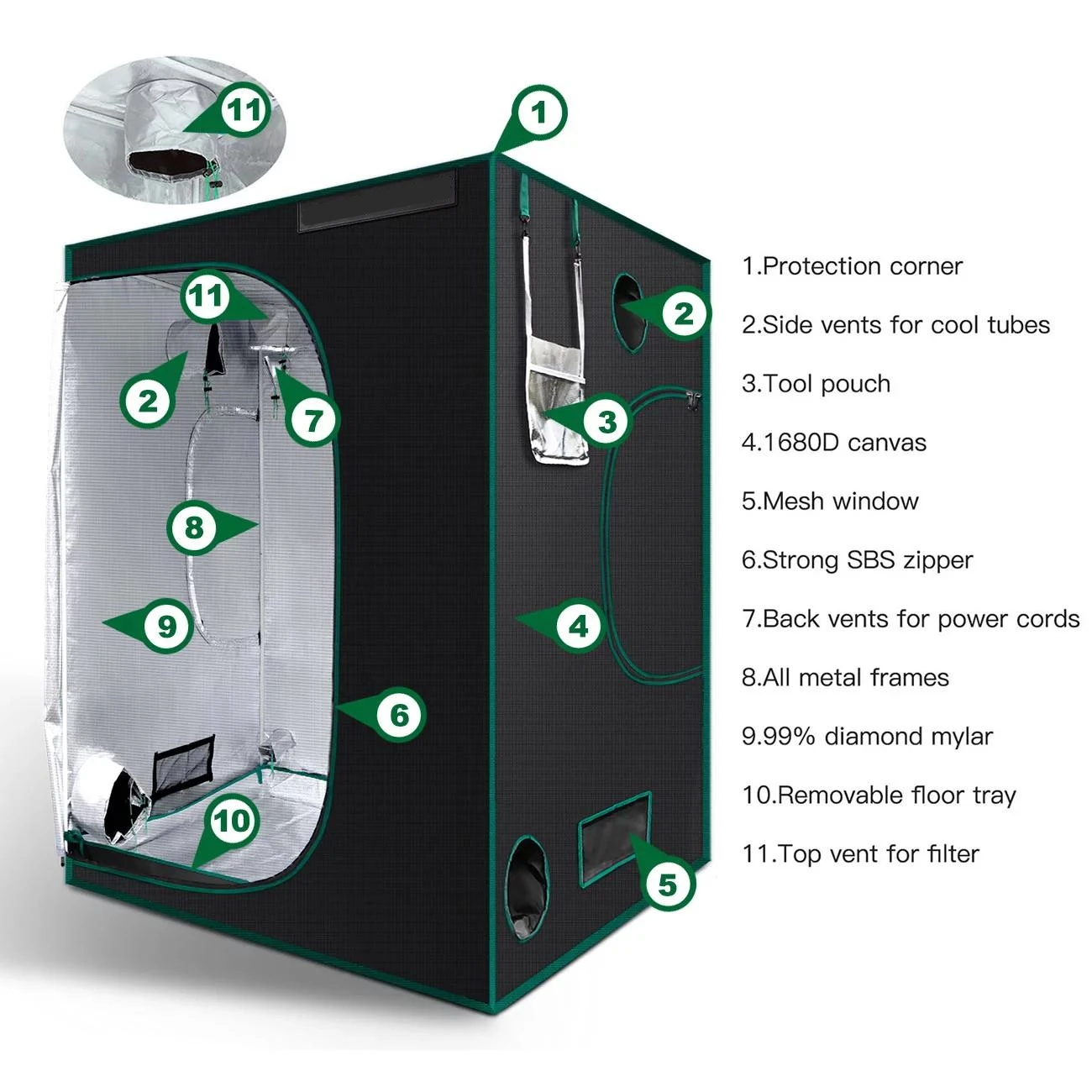 Durable Hydroponic Greenhouse Indoor Grow Tent 150x150x200cm Super Reflective & Durable Mylar Fabric Grow Tents