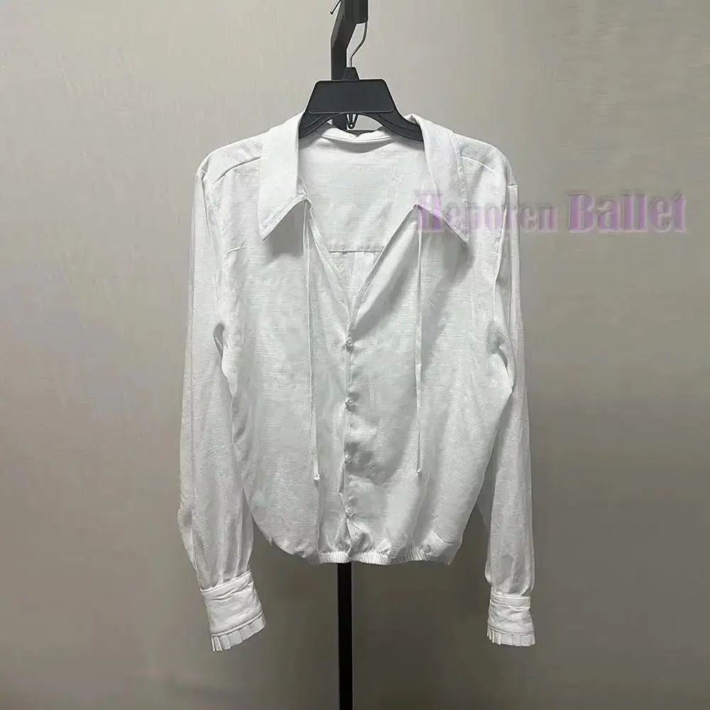 Chaquetas de Ballet de manga larga con cuello en V profundo para hombre, chaqueta de Ballet blanca para hombre, ropa superior, envío directo