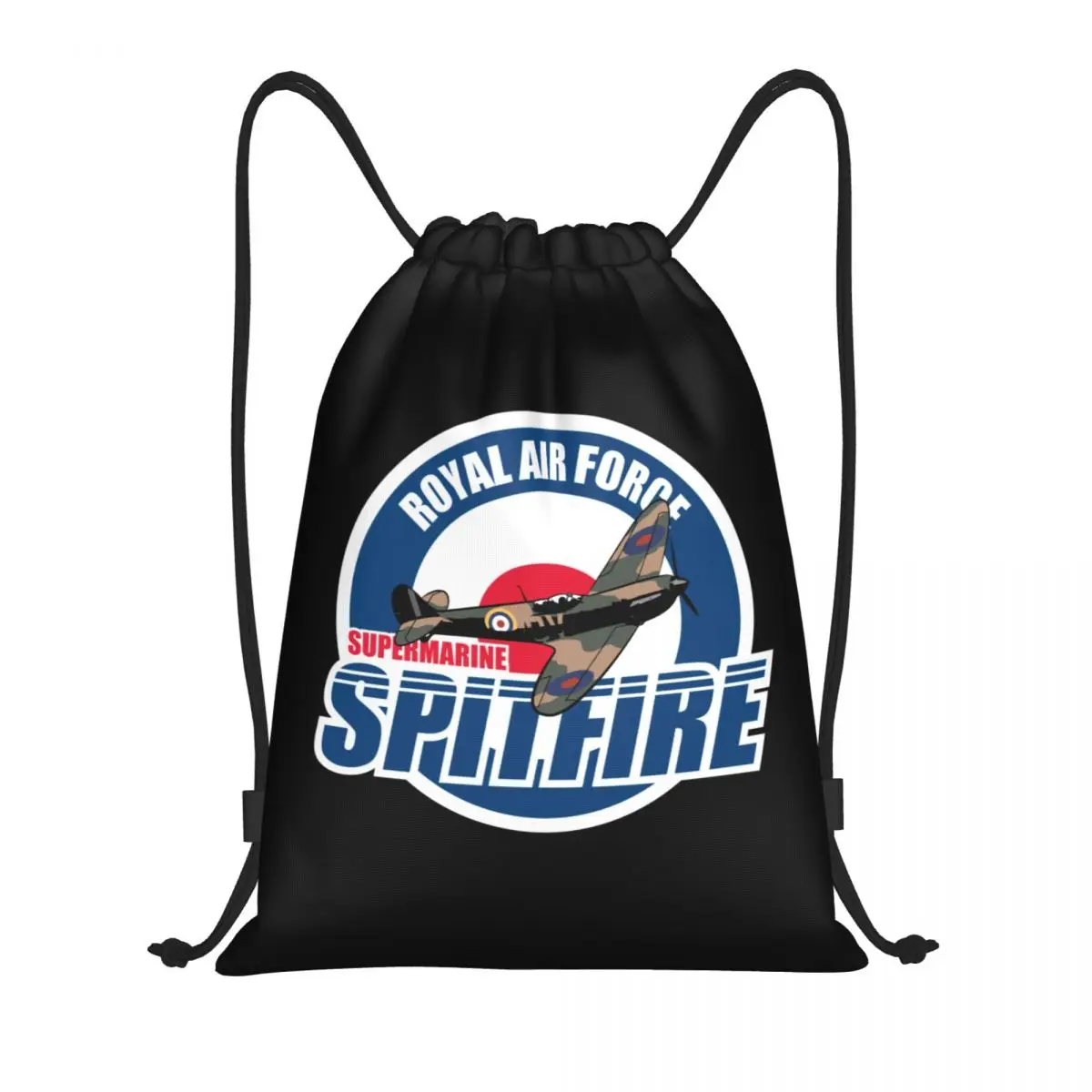 RAF Spitfire Patch Royal Air Force Drawstring Backpack Sports Gym Bag Supermarine Airplane WW2 War Plane Pilot Aircraft Sackpack