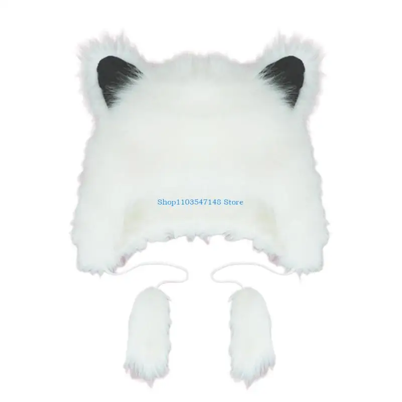 

P88B Plush Ear Hat Faux Fur Bear Hat Earflap Hat Plush Bear Hat Bear Ear Hat Funny Skullies Beanie Bomber Hat