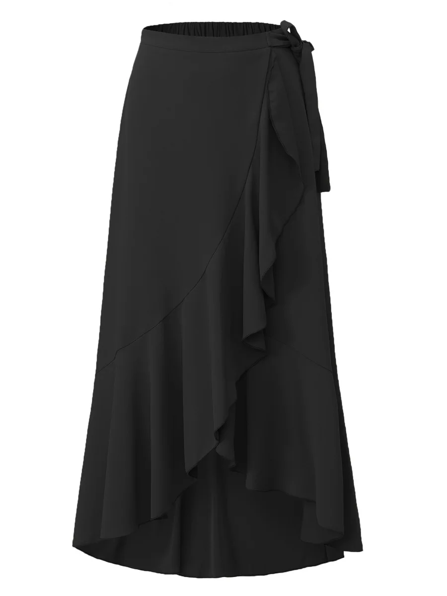 

2026 High Waist юбка женская летняя Transoceanic Bordered Half Skirt with Belt One-Piece Wrap Mid-Length Gown for Women