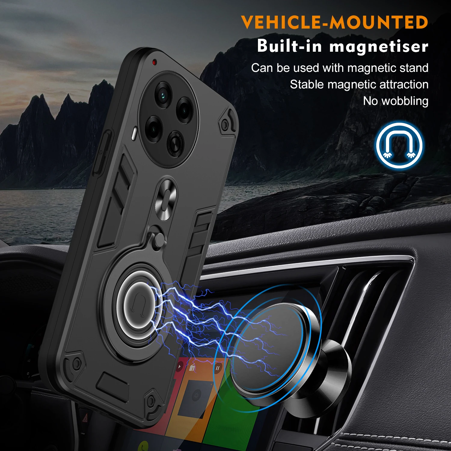 Case for Tecno Camon 30 5G 4G Car Mount Magnetic Ring Holder Silicone Hard Armor Shockproof Phone Cover TecnoCamon30 CL7 CL6k