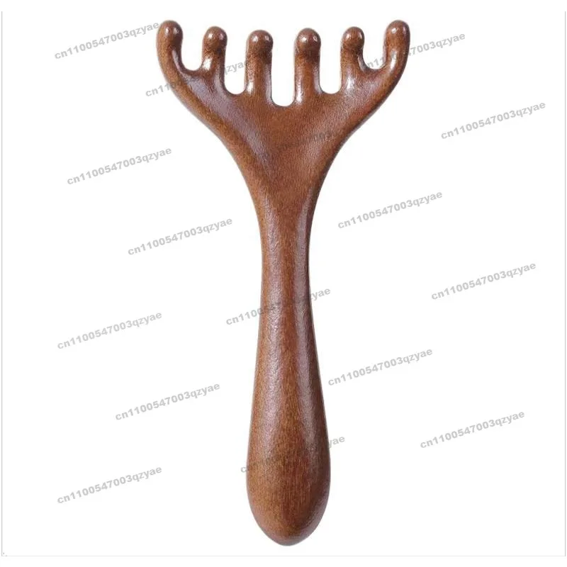 2PCS Sandalwood Head Antlers Massager Five-claw Comb Hair Leather Meridian Comb  Scratch Therapy Small Rake Wooden Comb