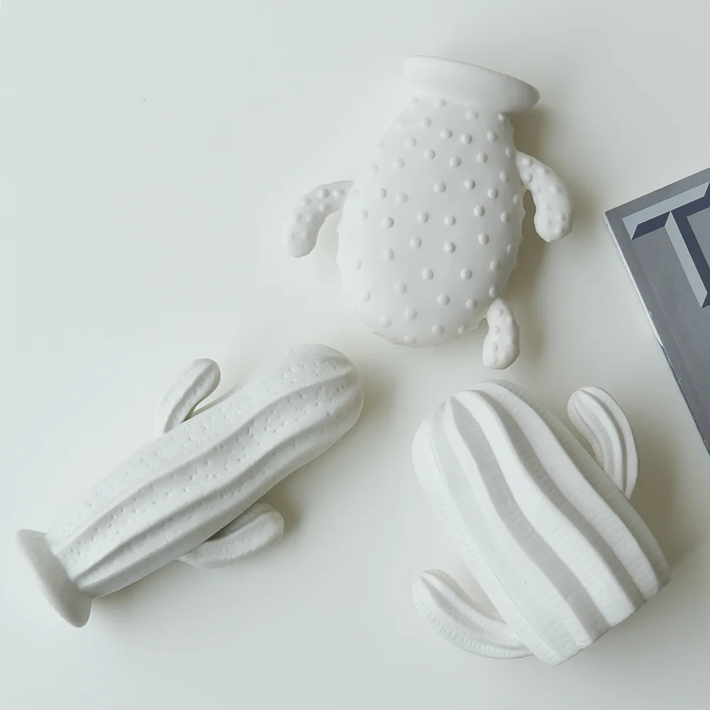 White Ceramic Cactus Sculpture, Matte Cacti Ornament, Modern Minimalist Home Decor, Perfect for Living Room, Office, or Gift
