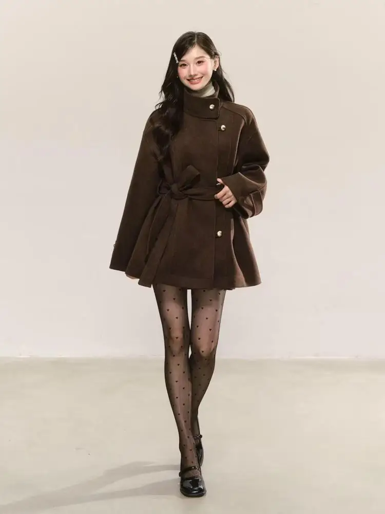 

Винтажный женский коричневый однобортный кардиган на шнуровке, пальто 2022, осень-зима, отпускные куртки с длинными рукавами, одежда, уличная одежда