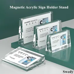 90x55mm Magnetic Photo Picture Frame Block Acrylic Sign Holder Display Stand Mini Price Label Paper Holder Tags