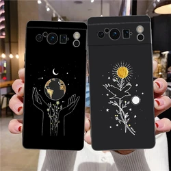 Phone Case For Google Pixel 8 7 6 Pro 8A 7A 6A TPU Shell Soft Silicone Shockproof Black Cover Simplicity line Art sun moon