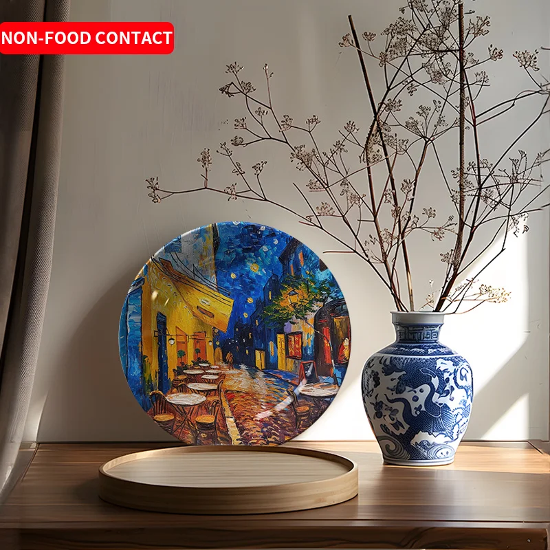 Van Gogh 'Café Terrace at Night' Reproduction Ceramic Decor Plate, Suitable for Homes, Living Rooms, Offices, and Study Rooms