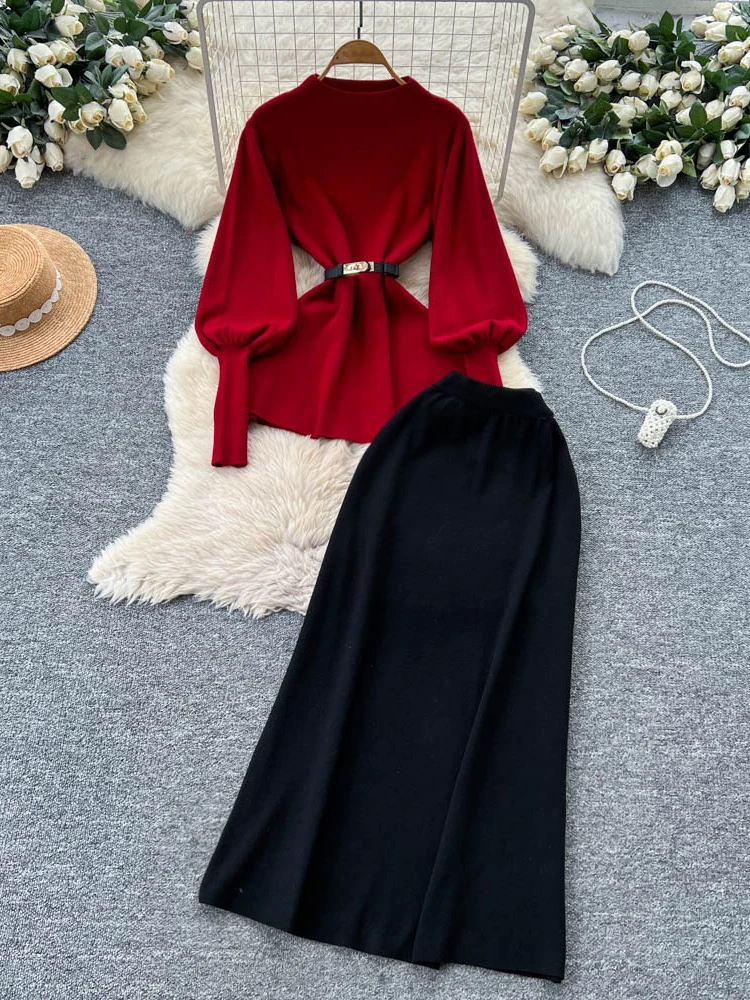 

Фонарь Све с высокой талией, женский комплект из топа и юбки, осенне-зимний комплект из двух предметов, свободный крой Faion Sensation