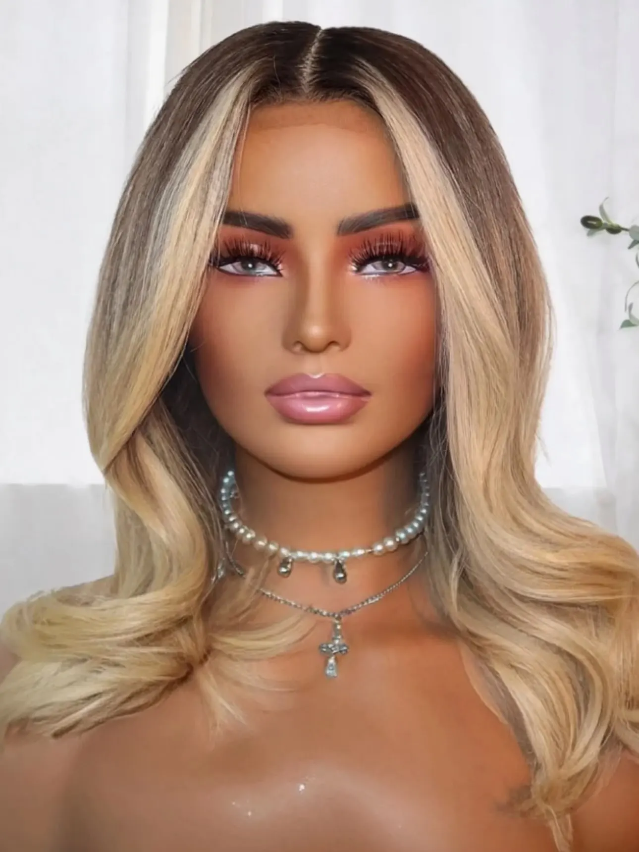 Brown Ombre Blonde Lace Front Wig Human Hair 18 Inch Middle Part Body Wave Wig For Women Highlight Honey Blonde Glueless Wig