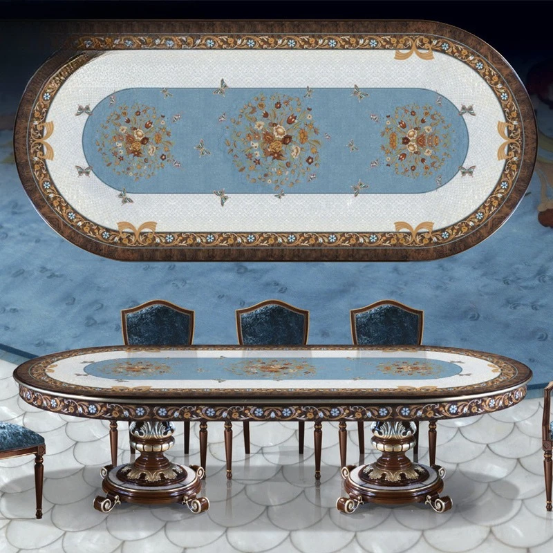 Carved dining table European rectangular dining table Villa furniture Dining table
