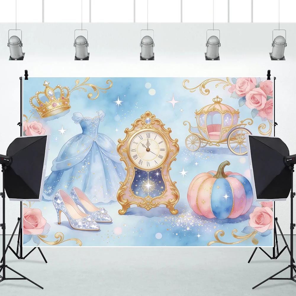 Blue Pink Gender Reveal Backdrop Princess Crown Carriage Teddy Bear Photography Background for Baby Shower Kids Birthday Party