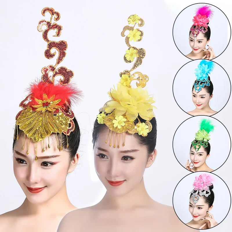 

Women Classical Head Flower Folk Dance Headdress Stage Performance Hair Accessories Tiara Multi-Color Sequin Headpiece