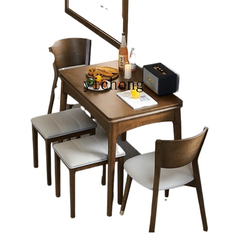 Folding Dining Table All Solid Wood Small Apartment Home Walnut Color Retractable New Chinese Dining Table