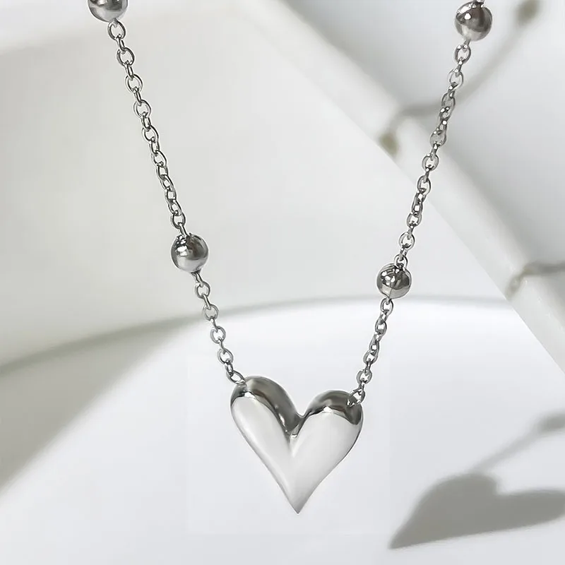 ANENJERY 316L Stainless Steel Colorful Heart Lucky Beads Necklace for Women Simple Ins Clavicle chain Jewelry Gifts Wholesale