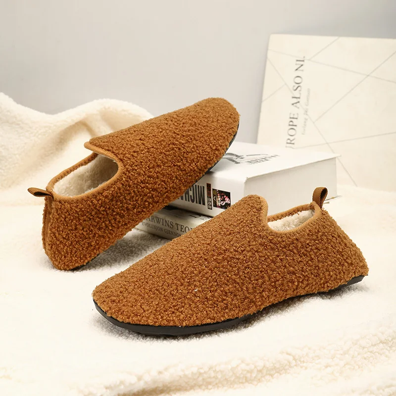 YRZL Women Shoes Indoor House Slippers Couples Shoes Cotton Slipper Solid Warm Winter Shoe Plush Soft Sole Anti-slip Cotton Shoe