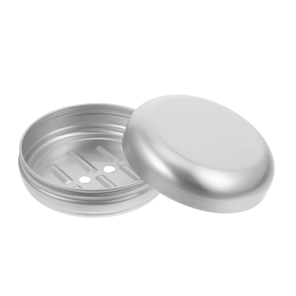 

Round Aluminum Soap Box Drainage Hole Self Draining Soap Holder Bathroom Sink Shower Kitchen Travel Essential Bathroom Tray