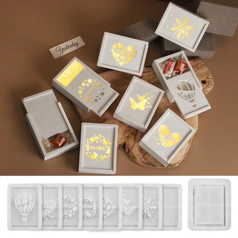 Rectangular Gift Box Storage Box Silicone Mold Hollow Rabbit Butterfly Light Box Plaster Mold Chocolate Boxes Casting Molds