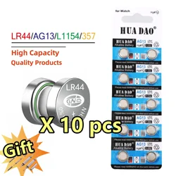 Batería de celda de moneda AG13, 10 piezas, 1,55 V, RW82, SR1154, SP76, LR44, 357, 357A, S76E, G13, botón alcalino para reloj electrónico remoto