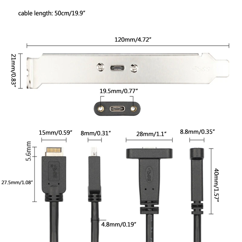 Cable adaptador de expansión de placa base para w PCI Baf, conector USB 3,1 de 10Gb, cabezal de Panel frontal tipo E macho a tipo C hembra