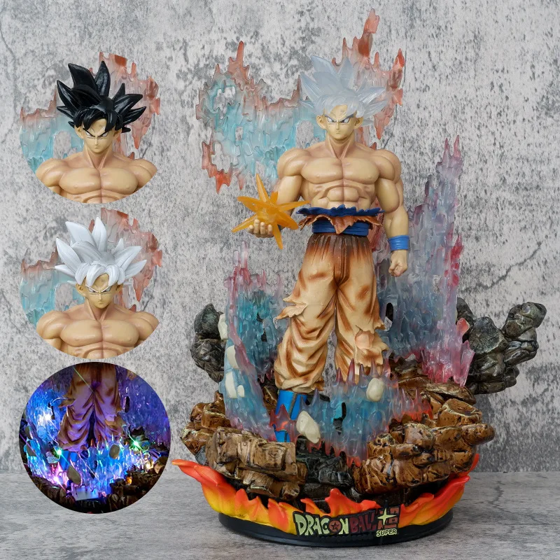 33cm Dragon Ball Fc Son Goku Figure Model Anime Peripheral Model Toy Three Heads Sculpture Can Light Up The Figure Model