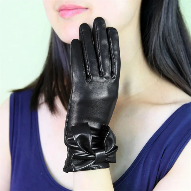 

Женские модные перчатки из натуральной кожи с термоплюшевой подкладкой и большими бантиками, перчатки для вождения из овечьей кожи, женские перчатки XC-210
