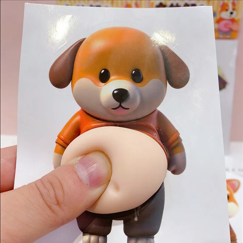 Puppy big belly pinch music cute creative decompression toy little fat shiba dog car anti-collision sticker