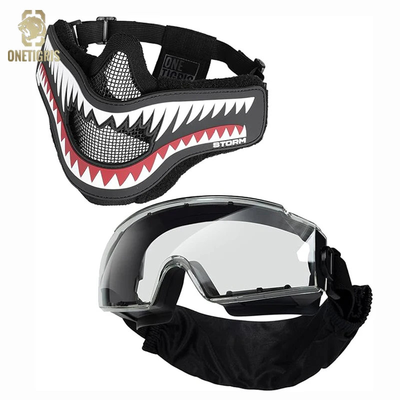 ONETIGRIS OTG Goggles and X Storm Mask with Removable Shark Jaw Morale Patch