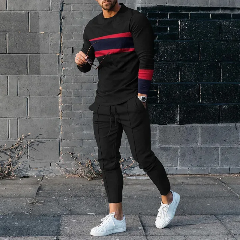 Men Casual Long Sleeve Trousers Tracksuit For Male Sportwear Trendy 3D Print Outfit Oversize Pants Suit Street Two Piece Clothes