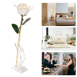 24K Gold Plated Rose With Stand Gold Dipped Rose Flower Decoration For Valentine's Day And Anniversary Home Decor Ornaments