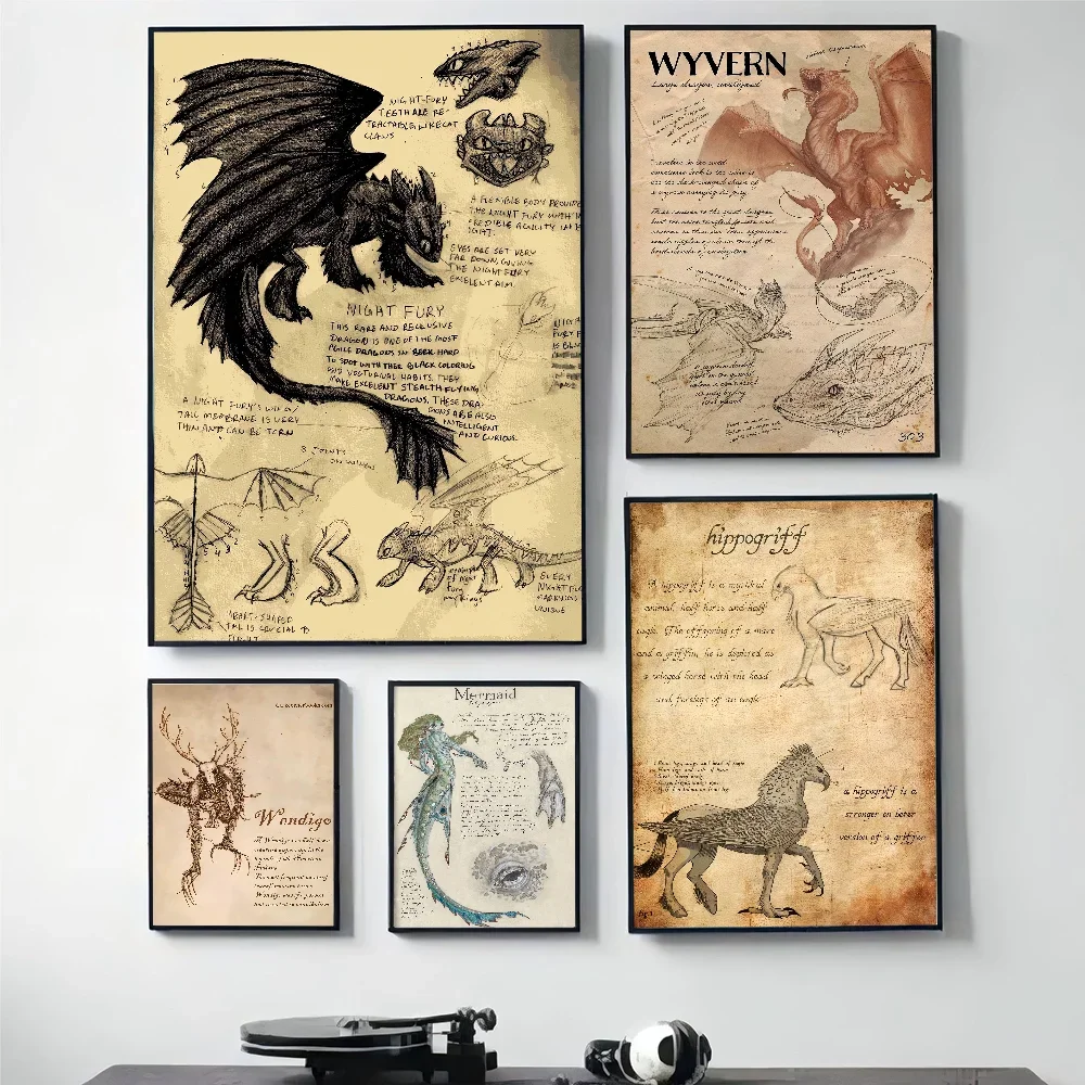 1pc Game Monster Manual Slyzard Hippogriff Wendigo Poster HD Posters Home Room Bar Cafe Decor Art Wall Painting Picture