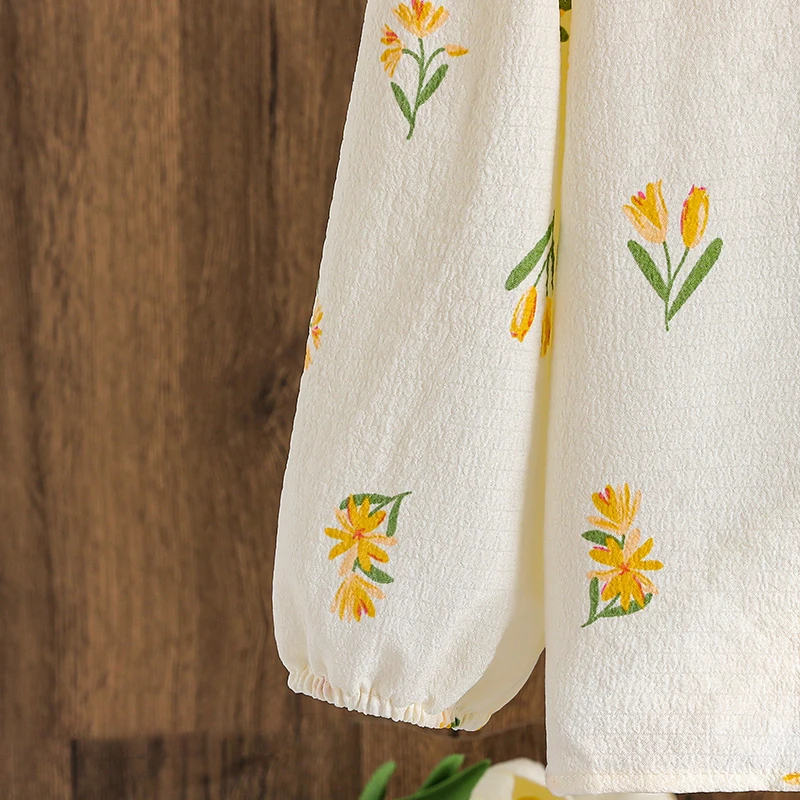 2025 جديد الخريف 2 قطعة بدلة الاطفال بلون الأصفر طباعة دمية طوق كم طويل بلوزات وسراويل للفتيات 4-7 سنوات نمط الحلو #4