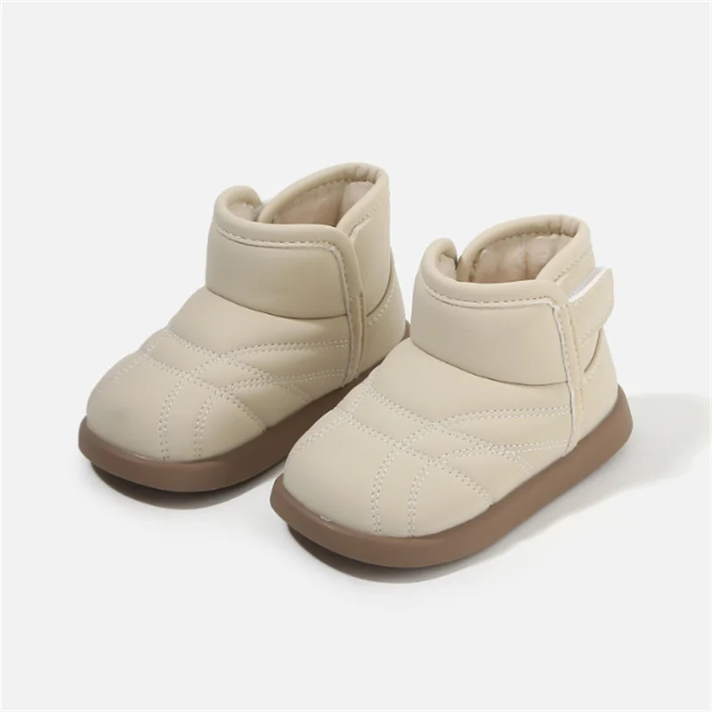 2025 New Winter Baby Snow Boots Leather Warm Plush Waterproof Shoes for Boys Kids Fashion Toddler Girls Shoes Cotton EU 16-26