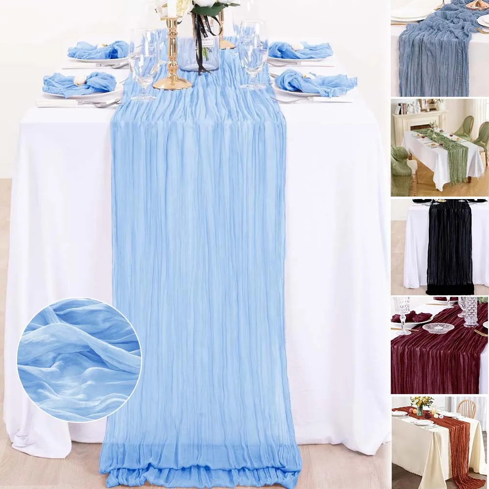 

Rustic Semi-Sheer Gauze Table Runner Crinkled Gauze Tablecloth Country Style Sheer Fabric for Wedding Party Banquet Arches Decor